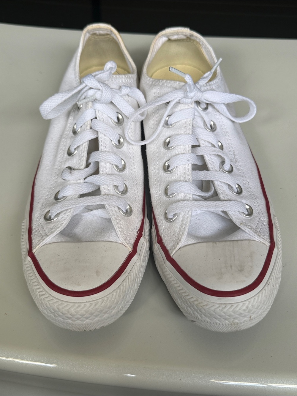 White Canvas Low-Top Sneakers with Red Trim